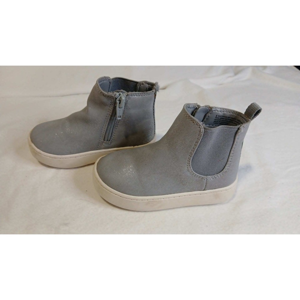 Cat & Jack Toddler Girls Grey Shimmer Ankle Boots Size 6 Side Zip Booties